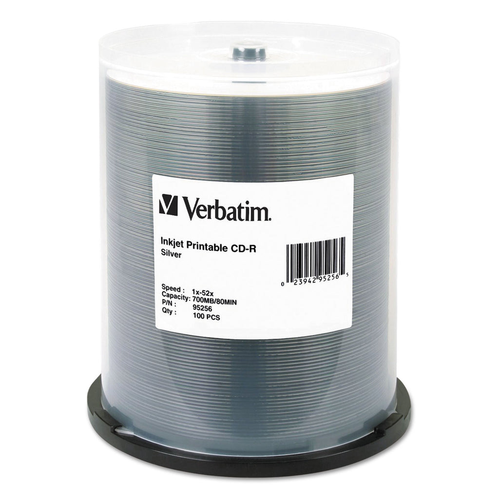 CD-R Printable Recordable Disc, 700 MB/80 min, 52x, Spindle, Silver, 100/Pack - 