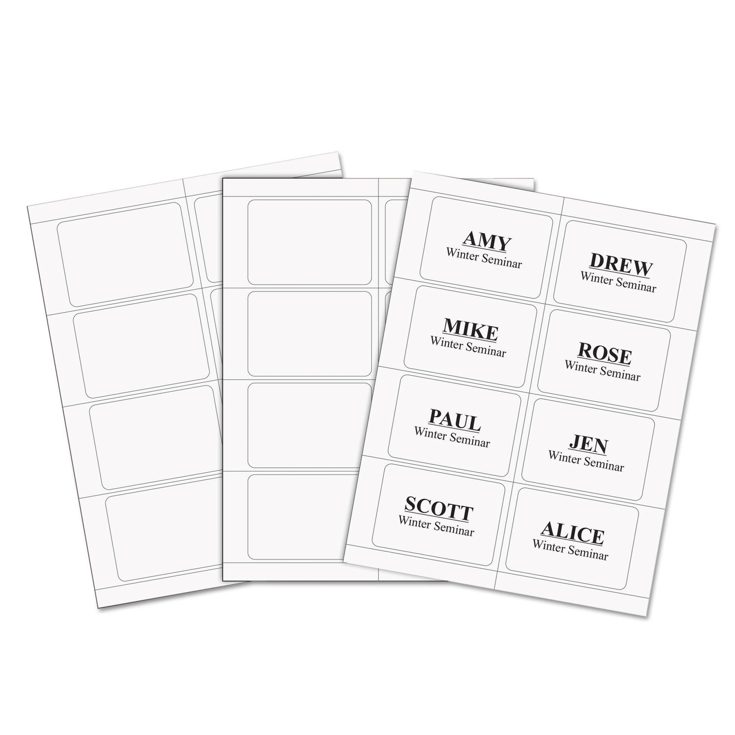 Laser Printer Name Badges, 3 3/8 x 2 1/3, White, 200/Box - 