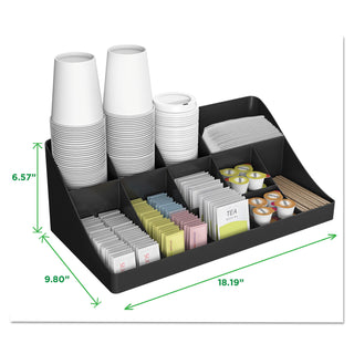 11-Compartment Coffee Condiment Organizer, 18.25 x 6.63 x 9.78, Black - 