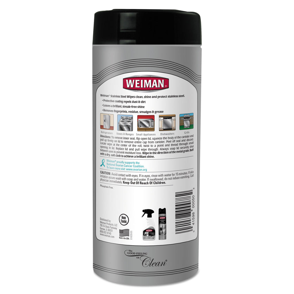 Stainless Steel Wipes, 1-Ply, 7 x 8, White, 30/Canister, 4 Canisters/Carton