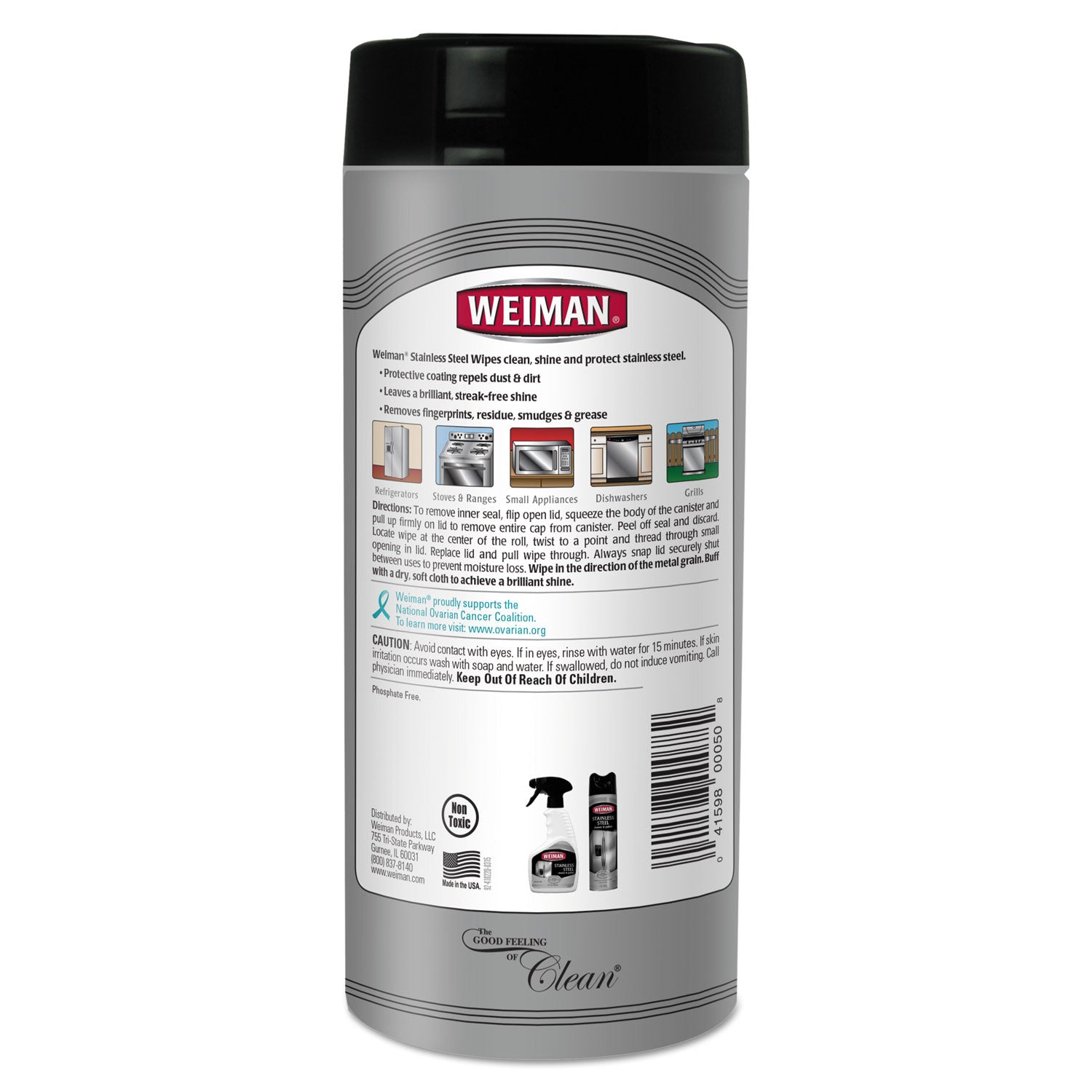 Stainless Steel Wipes, 1-Ply, 7 x 8, White, 30/Canister, 4 Canisters/Carton