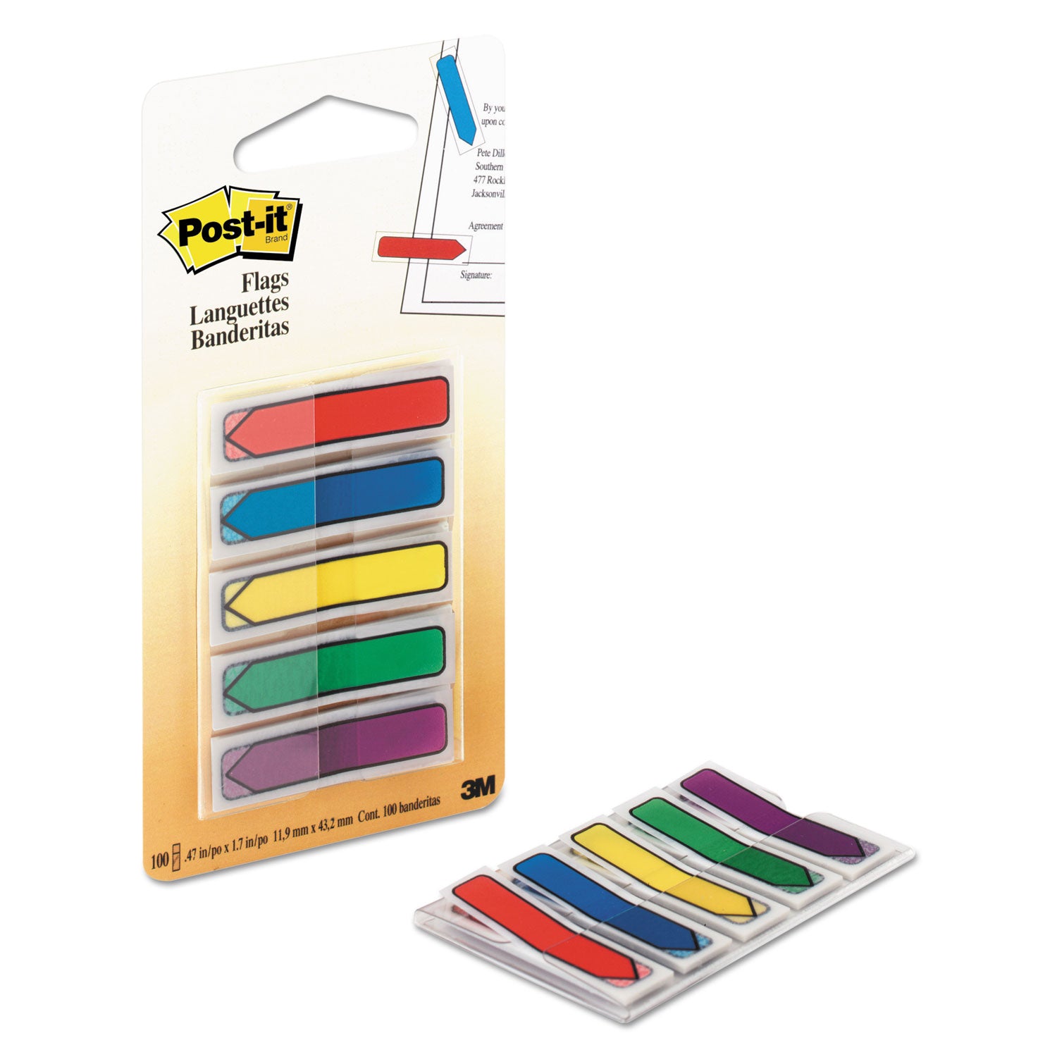 Arrow 0.5" Page Flags, Blue/Green/Purple/Red/Yellow, 20/Color, 100/Pack - 