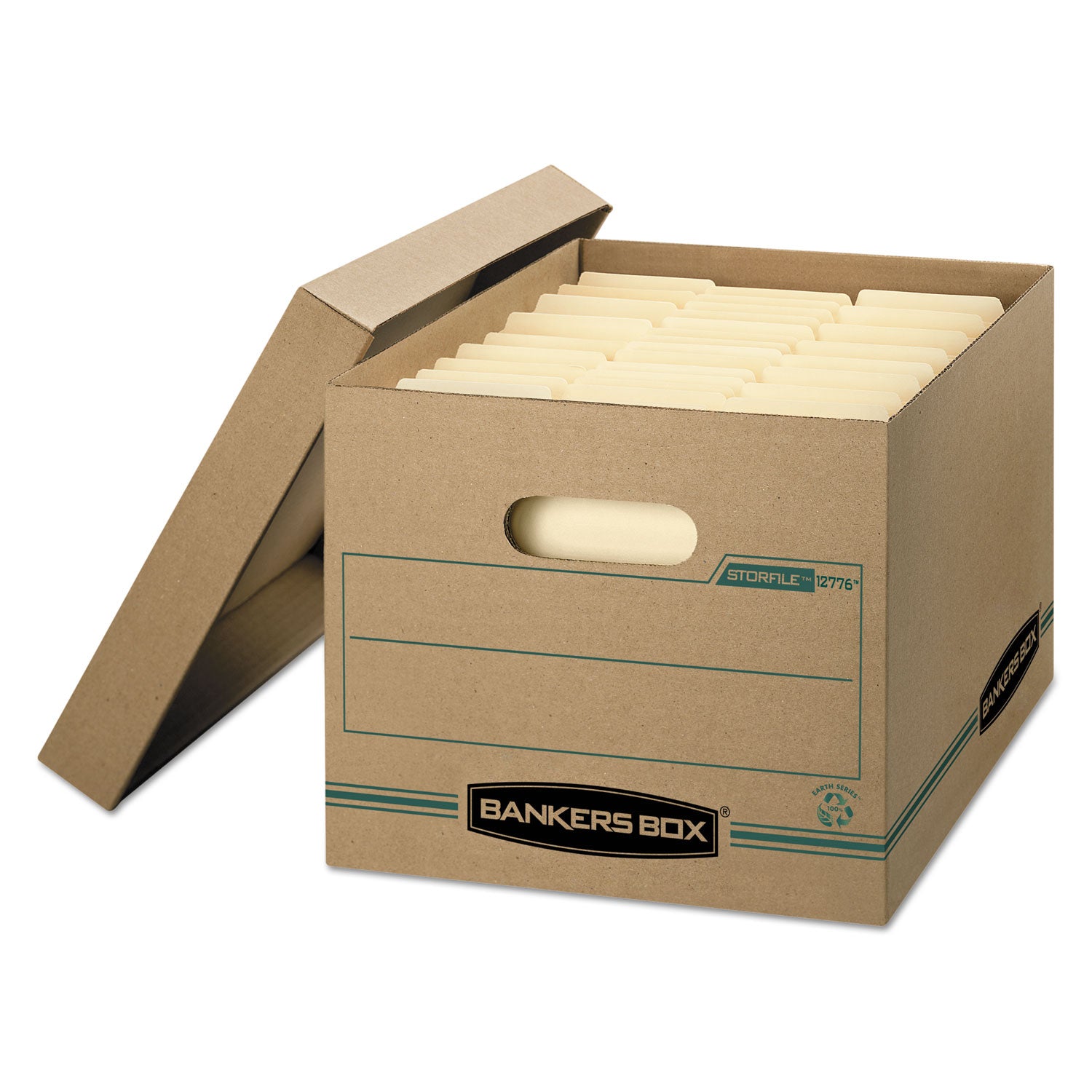 STOR/FILE Basic-Duty Storage Boxes, Letter/Legal Files, 12.5" x 16.25" x 10.5", Kraft/Green, 12/Carton - 