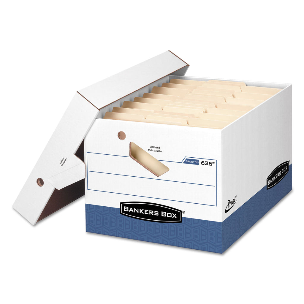 PRESTO Ergonomic Design Storage Boxes, Letter/Legal Files, 12.88" x 16.5" x 10.38", White/Blue, 12/Carton - 