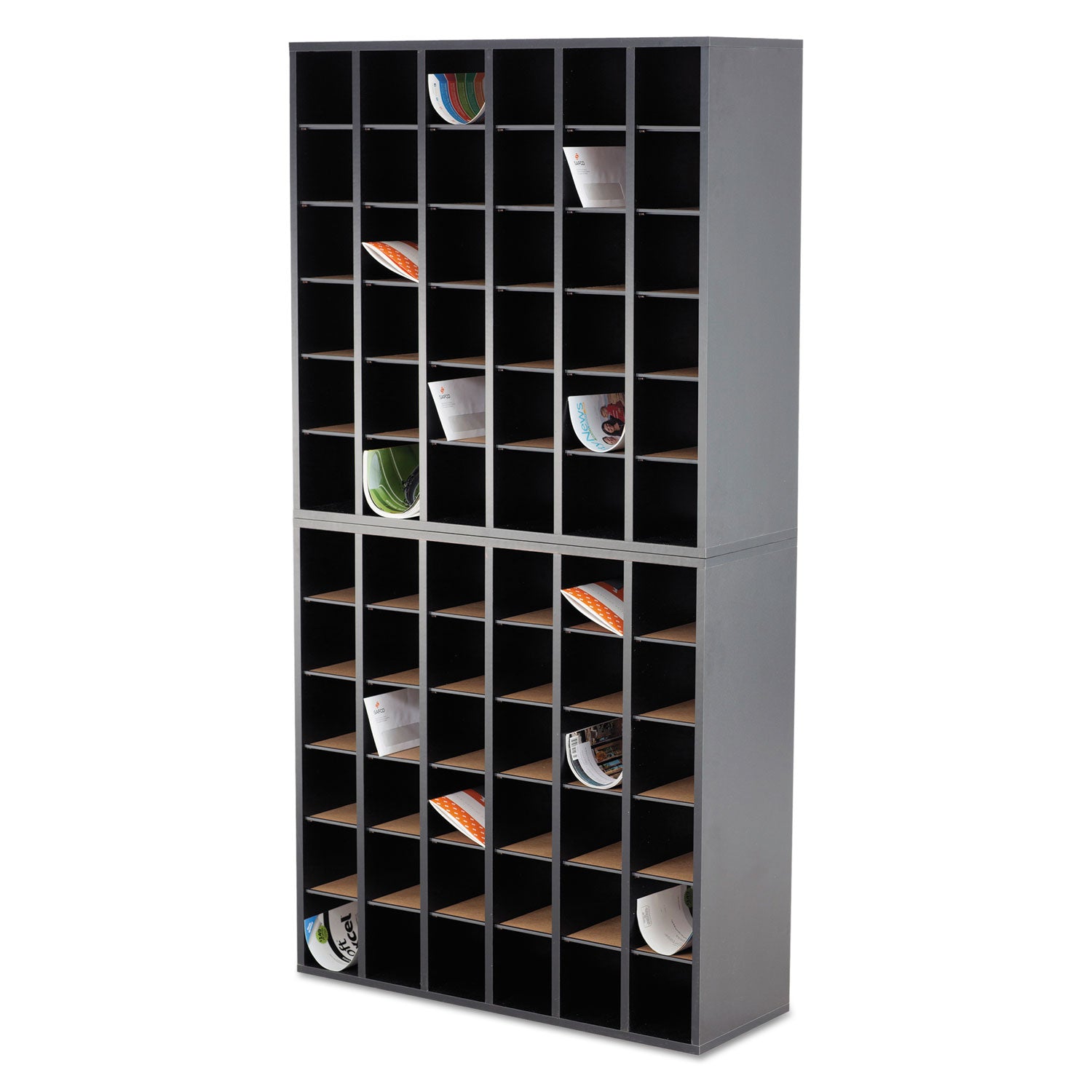 Wood Mail Sorter with Adjustable Dividers, Stackable, 36 Compartments, 33.75 x 12 x 32.75, Black - 