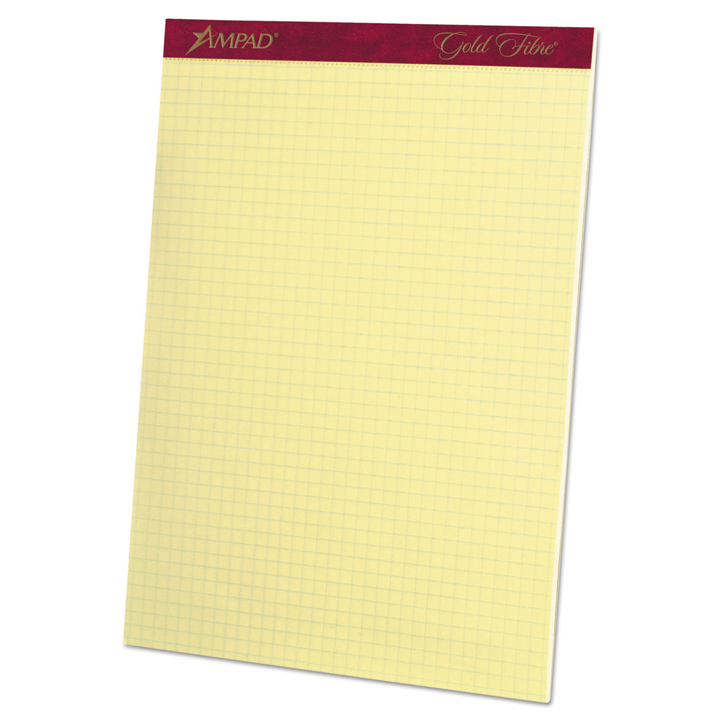Gold Fibre Canary Quadrille Pads, Stapled with Perforated Sheets, Quadrille Rule (4 sq/in), 50 Canary 8.5 x 11.75 Sheets - 