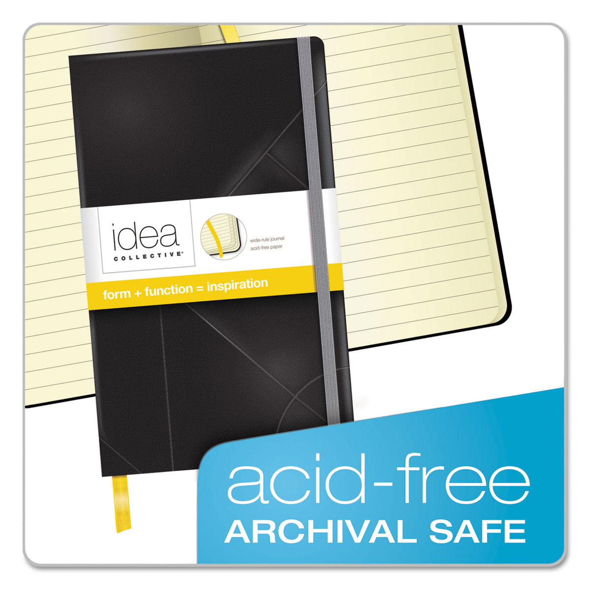 Idea Collective Journal, Hardcover with Elastic Closure, 1-Subject, Wide/Legal Rule, Black Cover, (120) 8.25 x 5 Sheets