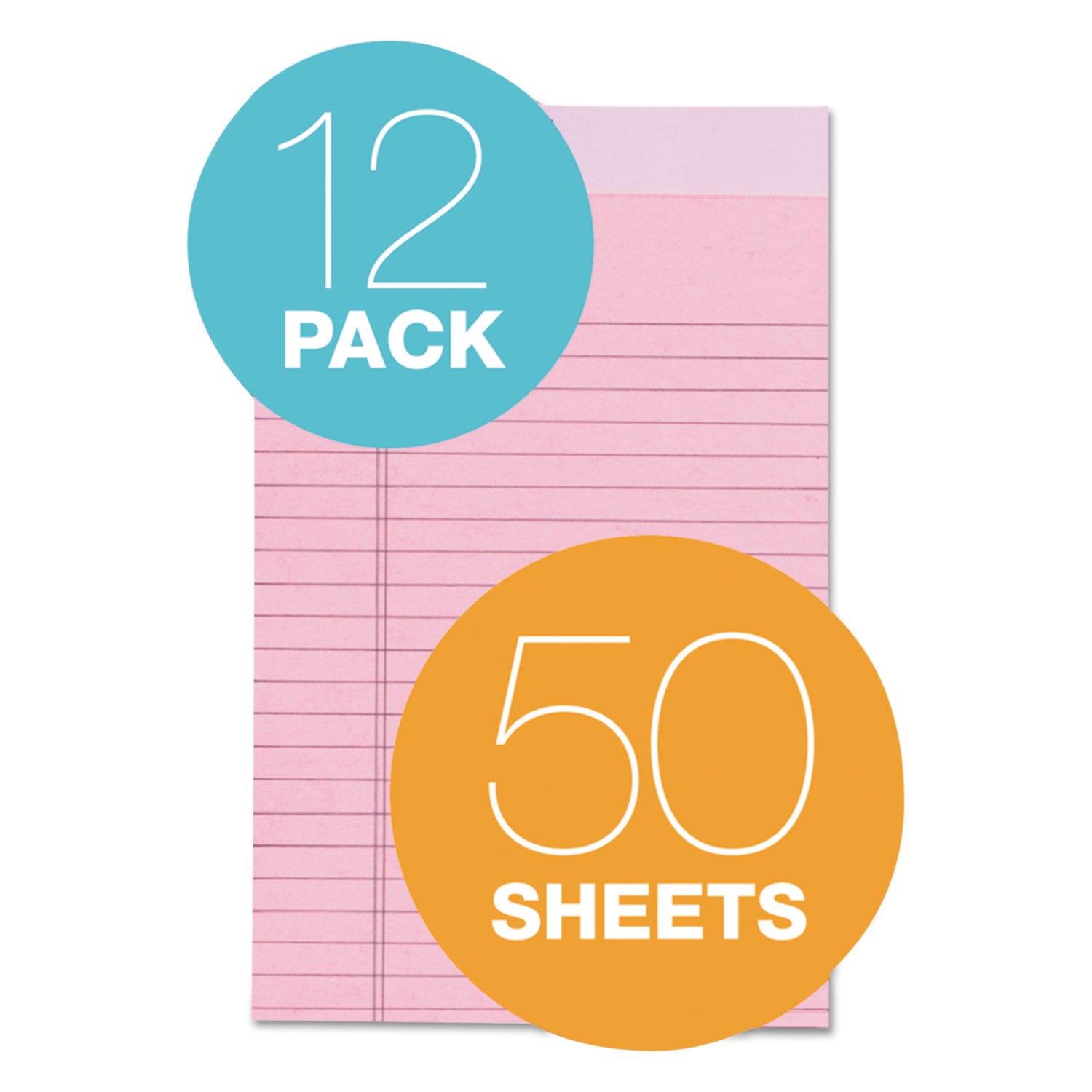 Prism + Colored Writing Pads, Narrow Rule, 50 Pastel Pink 5 x 8 Sheets, 12/Pack - 