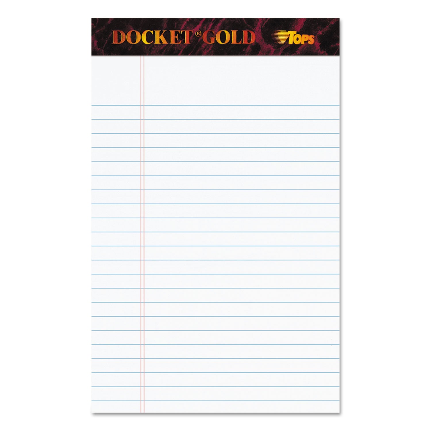 Docket Gold Ruled Perforated Pads, Narrow Rule, 50 White 5 x 8 Sheets, 12/Pack - 