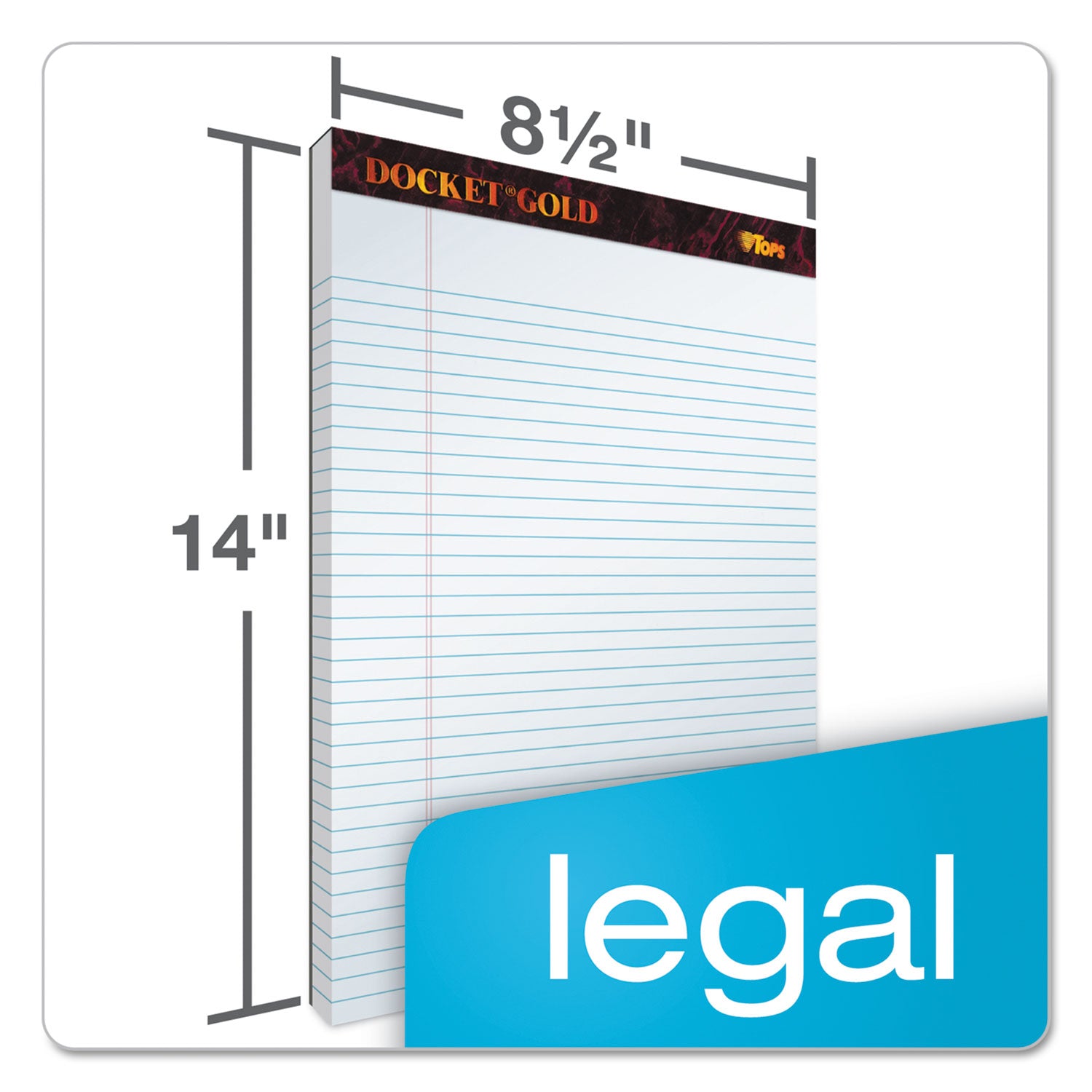 Docket Gold Ruled Perforated Pads, Wide/Legal Rule, 50 White 8.5 x 14 Sheets, 12/Pack