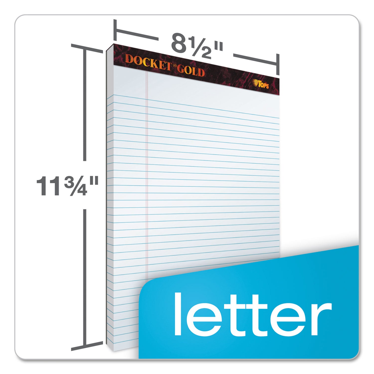 Docket Gold Ruled Perforated Pads, Wide/Legal Rule, 50 White 8.5 x 11.75 Sheets, 12/Pack