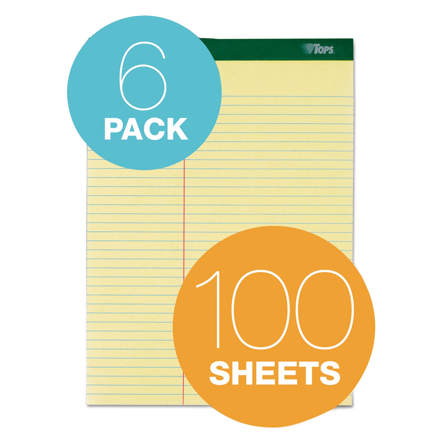 Double Docket Ruled Pads, Pitman Rule Variation (Offset Dividing Line - 3" Left), 100 Canary 8.5 x 11.75 Sheets, 6/Pack