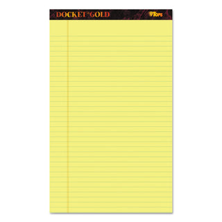 Docket Gold Ruled Perforated Pads, Wide/Legal Rule, 50 Canary-Yellow 8.5 x 14 Sheets, 12/Pack