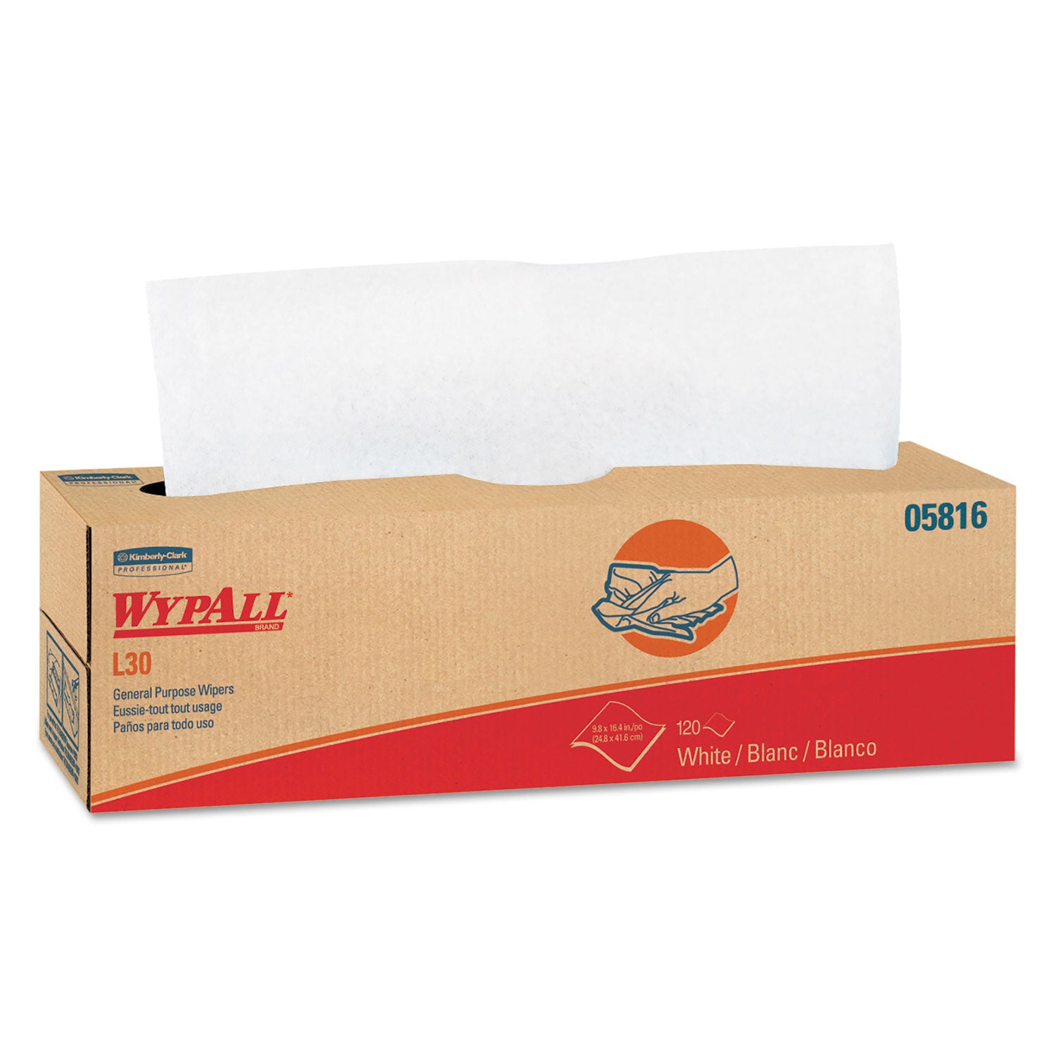 L30 Towels, POP-UP Box, 9.8 x 16.4, White, 120/Box, 6 Boxes/Carton - 