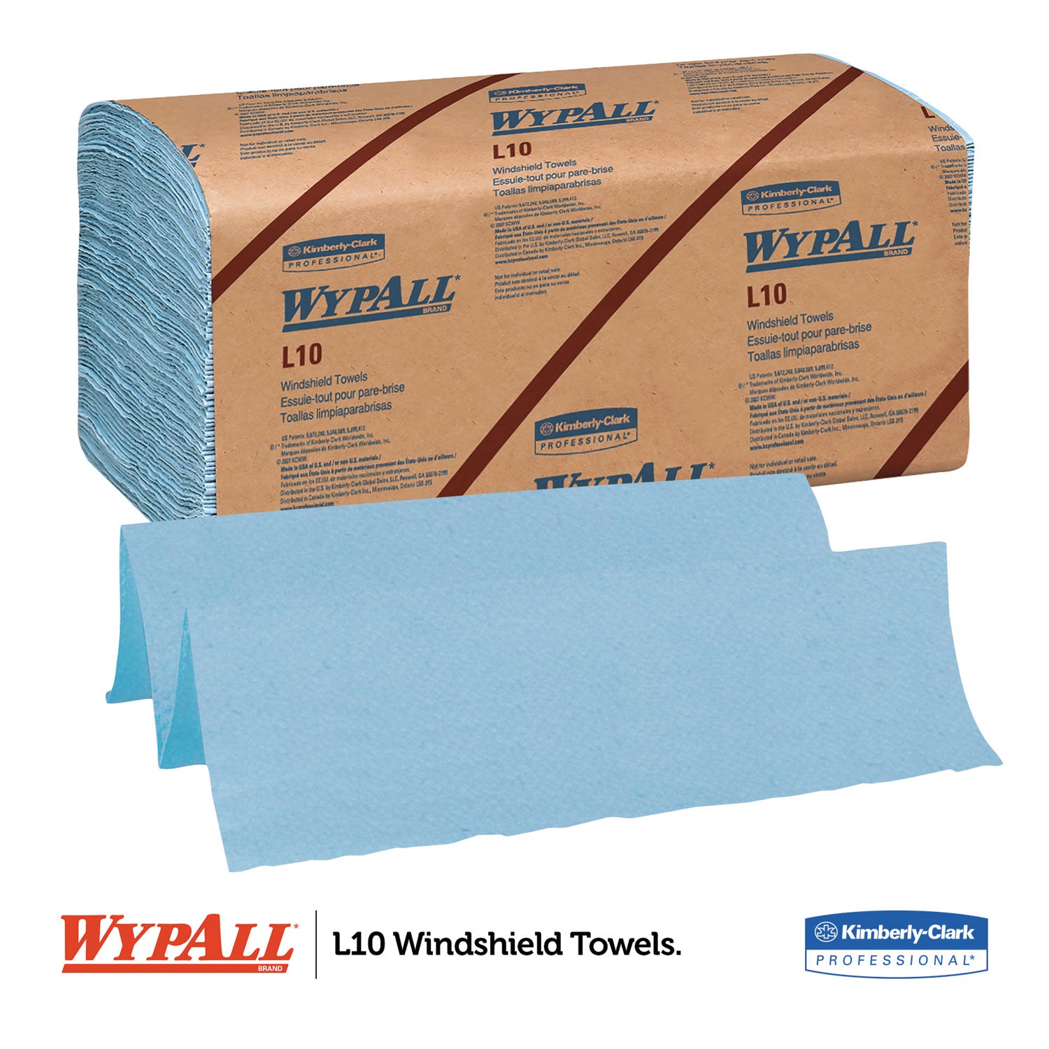 L10 Windshield Wipers, Banded, 2-Ply, 9.38 x 10.25, Light Blue, 140/Pack, 16 Packs/Carton - 