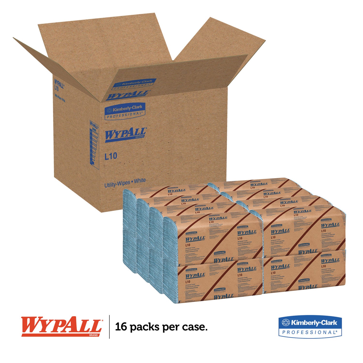 L10 Windshield Wipers, Banded, 2-Ply, 9.38 x 10.25, Light Blue, 140/Pack, 16 Packs/Carton - 