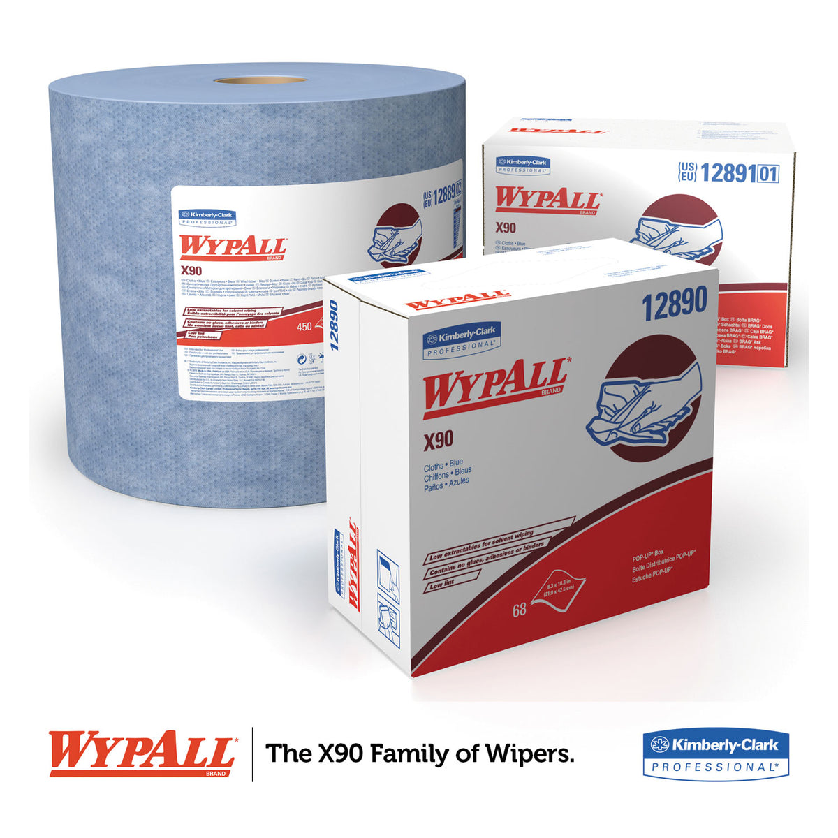X90 Cloths, POP-UP Box, 2-Ply, 8.3 x 16.8, Denim Blue, 68/Box, 5 Boxes/Carton