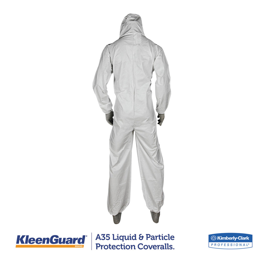 A35 Liquid and Particle Protection Coveralls, Zipper Front, Hooded, Elastic Wrists and Ankles, 2X-Large, White, 25/Carton