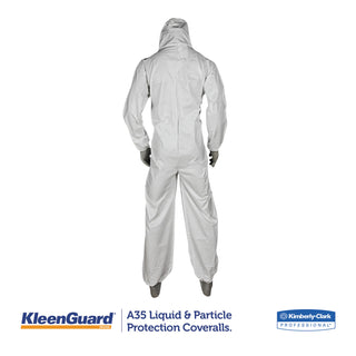 A35 Liquid and Particle Protection Coveralls, Zipper Front, Hooded, Elastic Wrists and Ankles, X-Large, White, 25/Carton