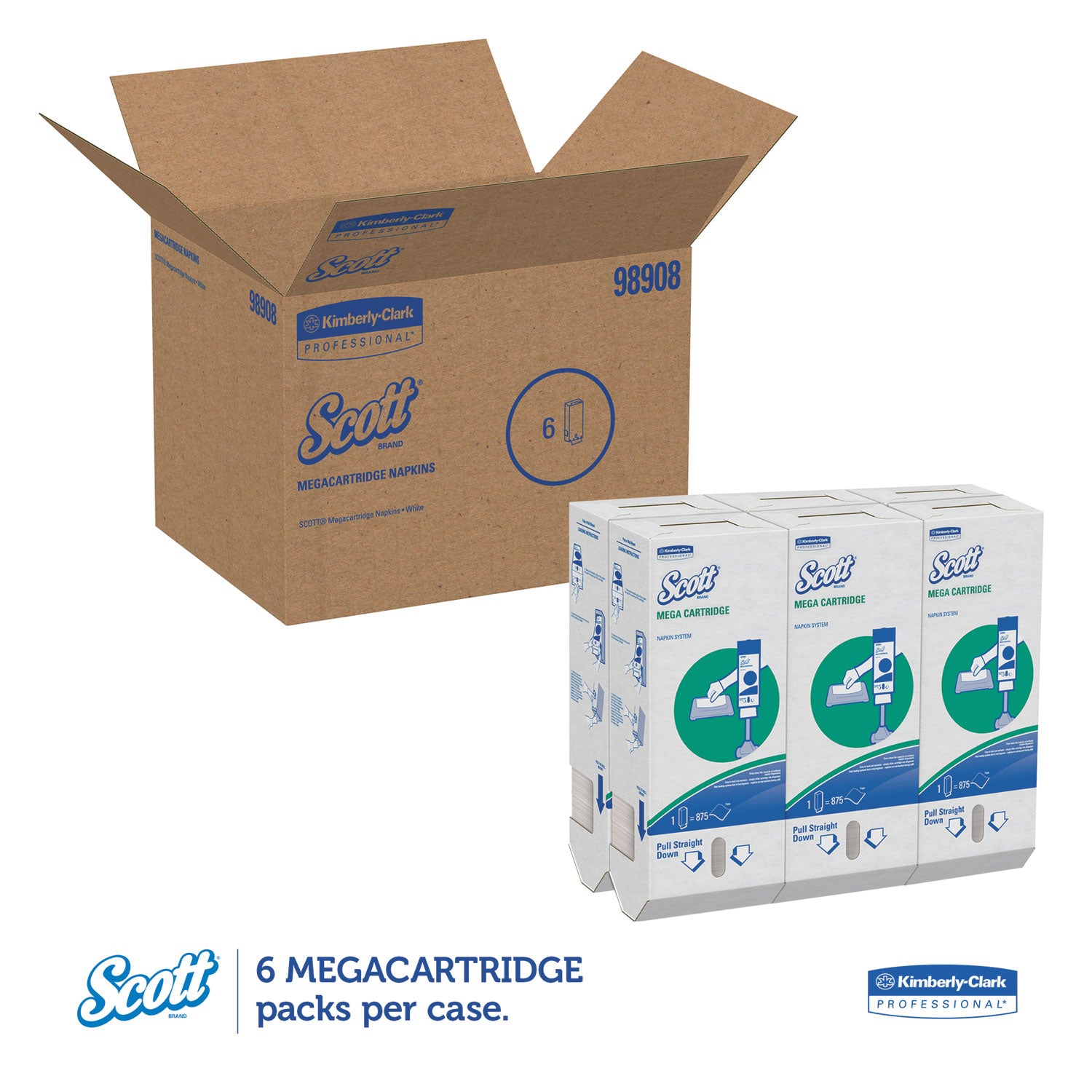 MegaCartridge Napkins, 1-Ply, 8 2/5 x 6 1/2, White, 875/Pack, 6 Packs/Carton - 