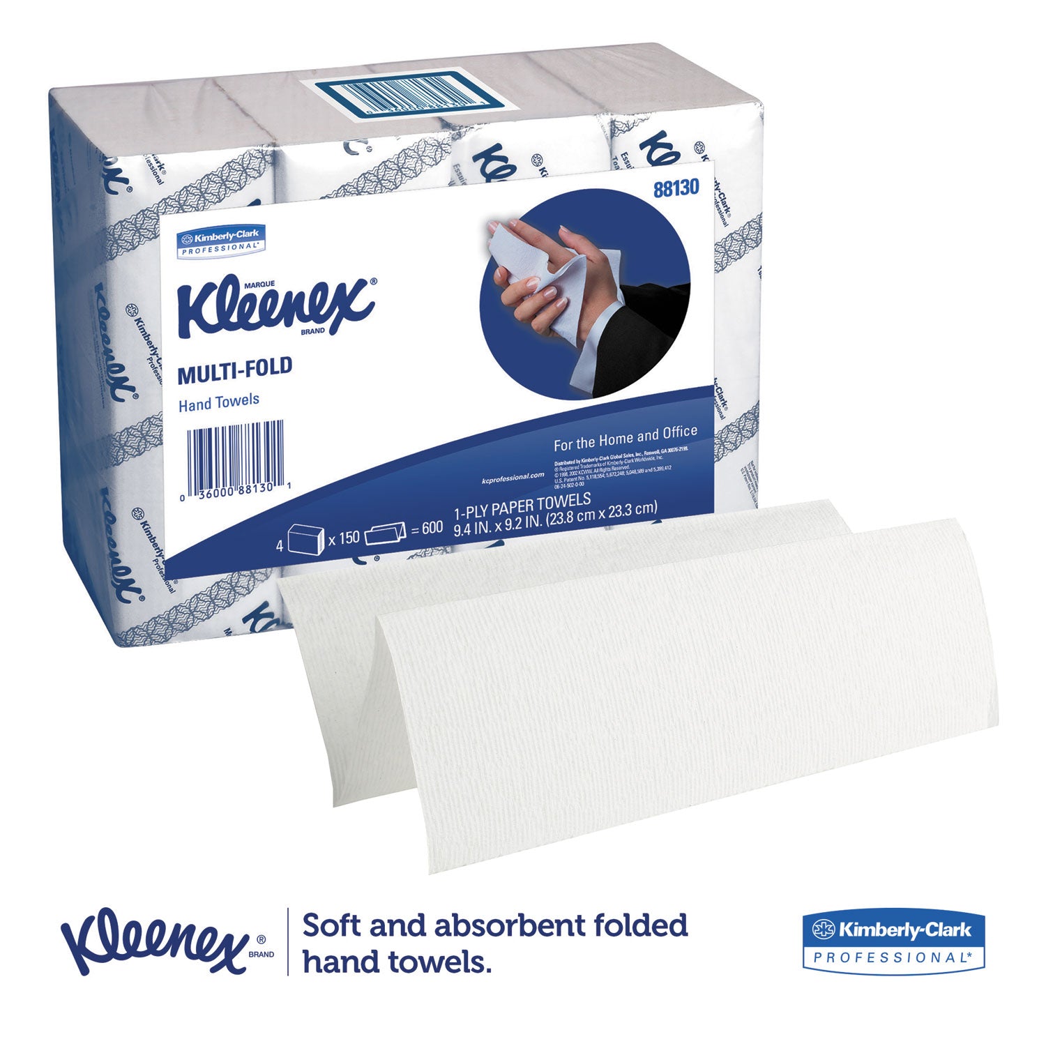Multi-Fold Paper Towels, 4-Pack Bundles, 1-Ply, 9.2 x 9.4, White, 150/Pack, 16 Packs/Carton - 