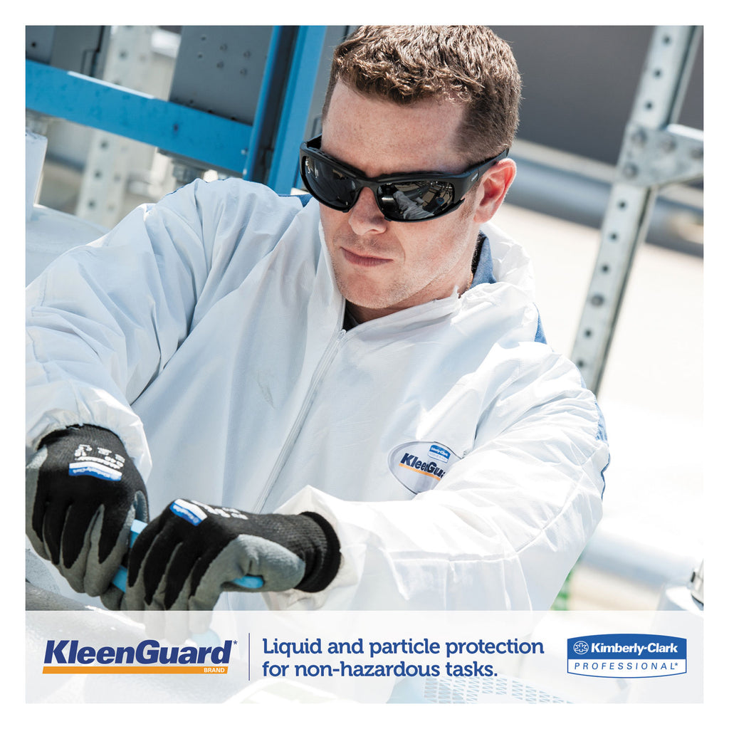 A35 Liquid and Particle Protection Coveralls, Zipper Front, Hooded, Elastic Wrists and Ankles, Large, White, 25/Carton