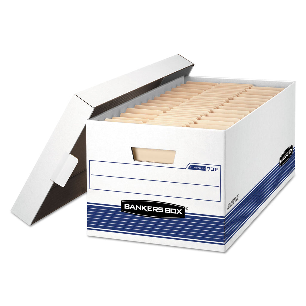 STOR/FILE Medium-Duty Storage Boxes, Letter Files, 12.88" x 25.38" x 10.25", White/Blue, 12/Carton - 