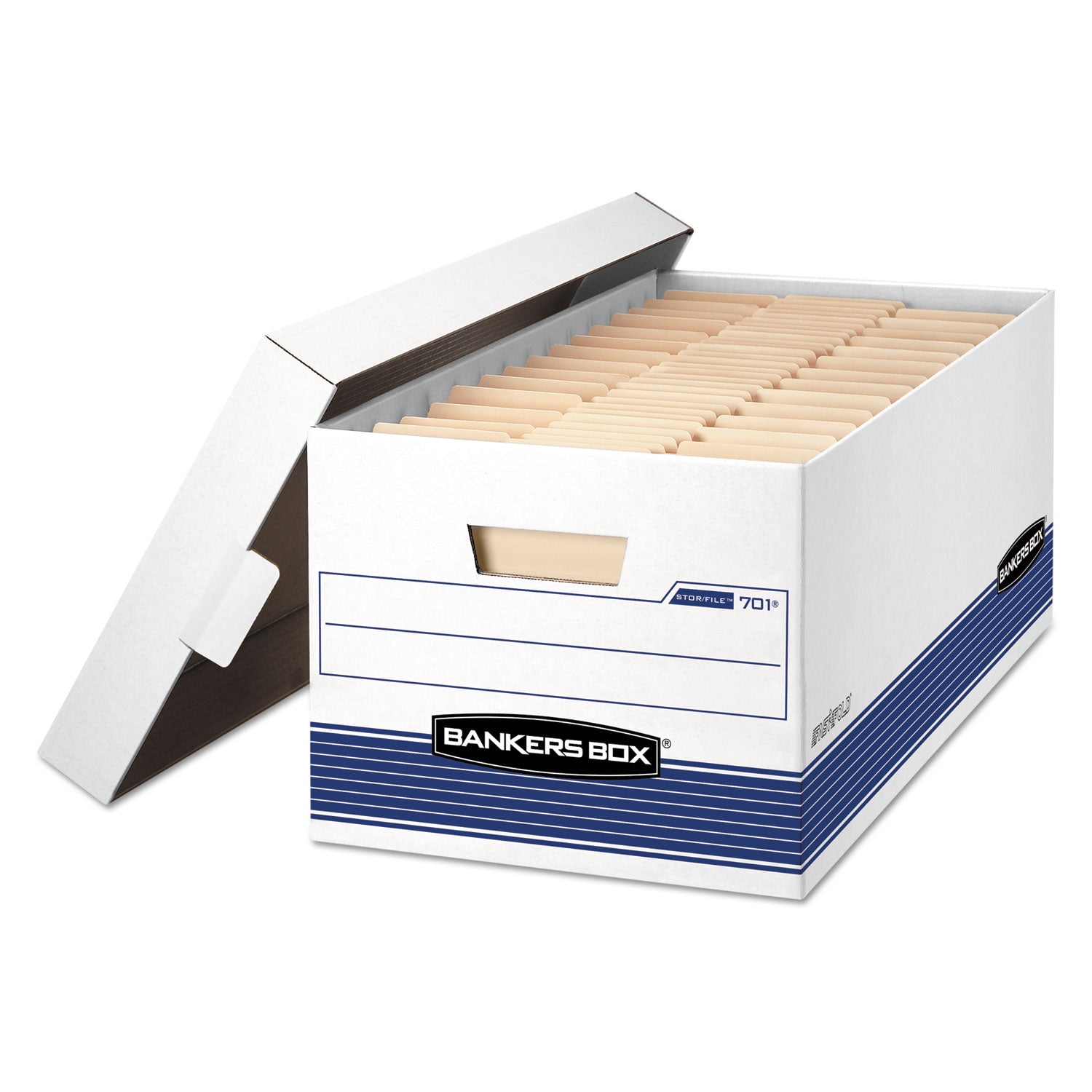 STOR/FILE Medium-Duty Storage Boxes, Letter Files, 12.88" x 25.38" x 10.25", White/Blue, 12/Carton - 