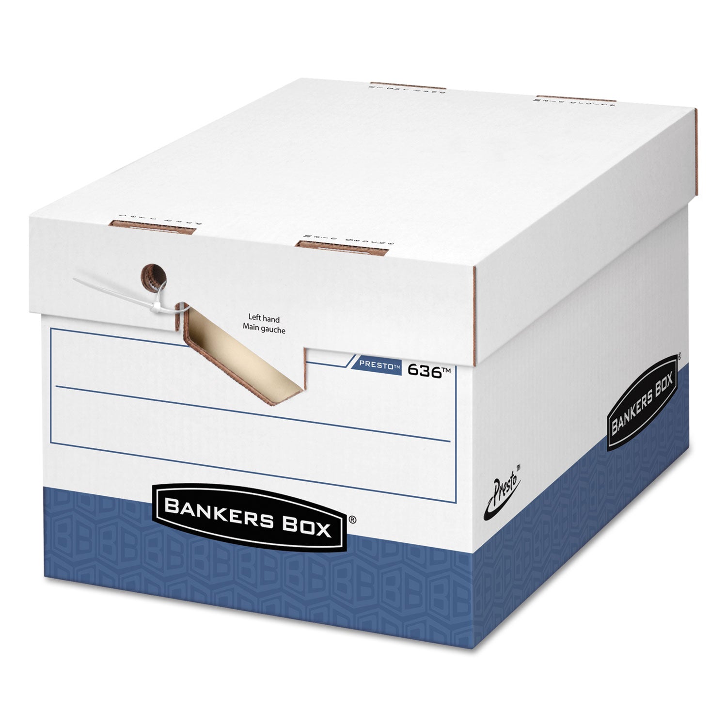 PRESTO Ergonomic Design Storage Boxes, Letter/Legal Files, 12.88" x 16.5" x 10.38", White/Blue, 12/Carton - 