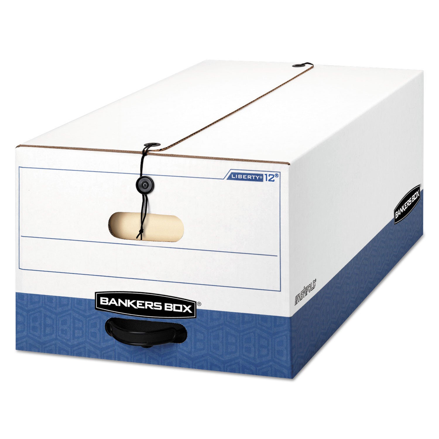 LIBERTY Heavy-Duty Strength Storage Boxes, Legal Files, 15.25" x 24.13" x 10.75", White/Blue, 4/Carton - 