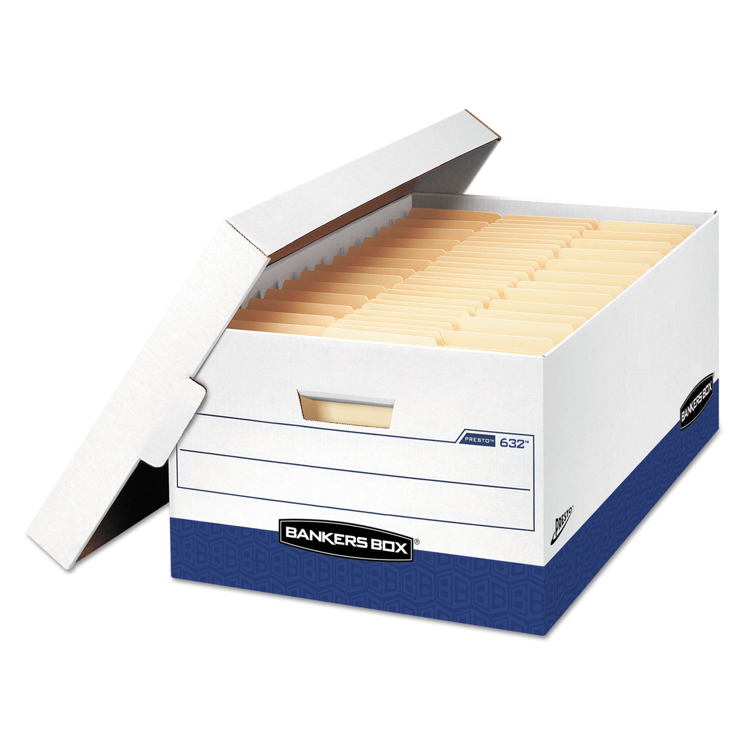 PRESTO Heavy-Duty Storage Boxes, Legal Files, 16" x 10.38", White/Blue, 12/Carton - 