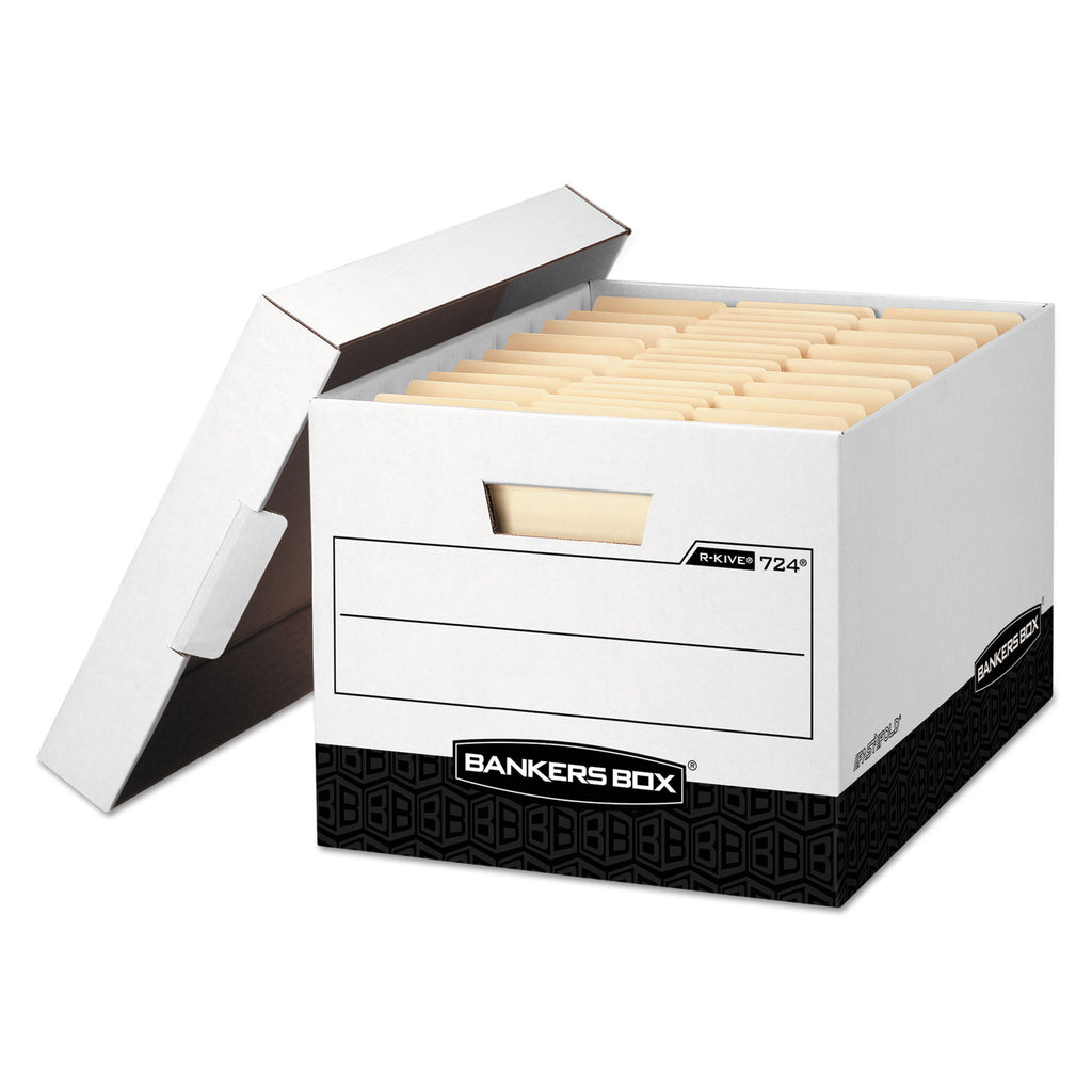 R-KIVE Heavy-Duty Storage Boxes, Letter/Legal Files, 12.75" x 16.5" x 10.38", White/Black, 12/Carton - 