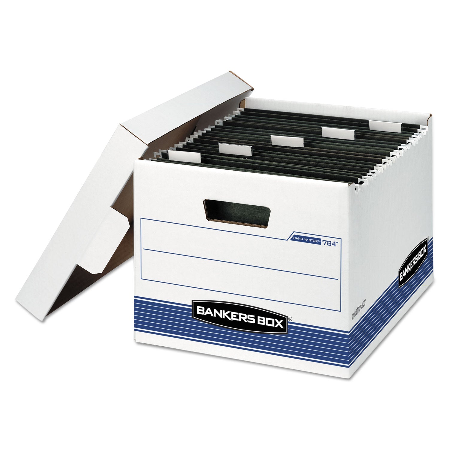 HANG'N'STOR Medium-Duty Storage Boxes, Letter Files, 12.63" x 15.63" x 10", White/Blue, 4/Carton - 