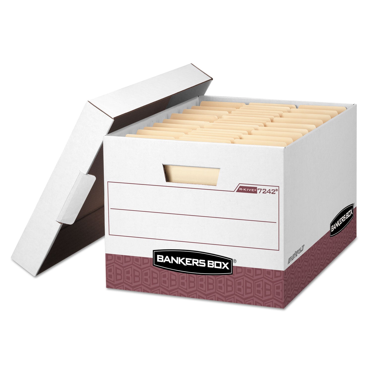 R-KIVE Heavy-Duty Storage Boxes, Letter/Legal Files, 12.75" x 16.5" x 10.38", White/Red, 12/Carton - 