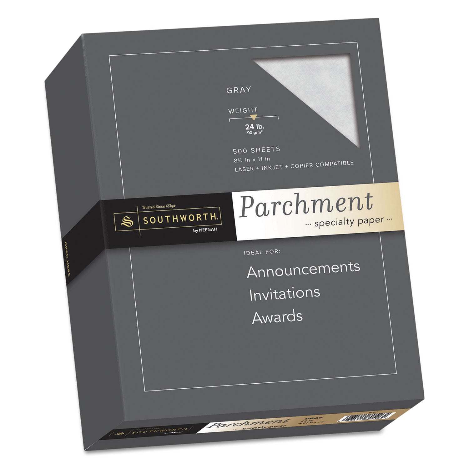 Parchment Specialty Paper, 24 lb Bond Weight, 8.5 x 11, Gray, 500/Ream - 