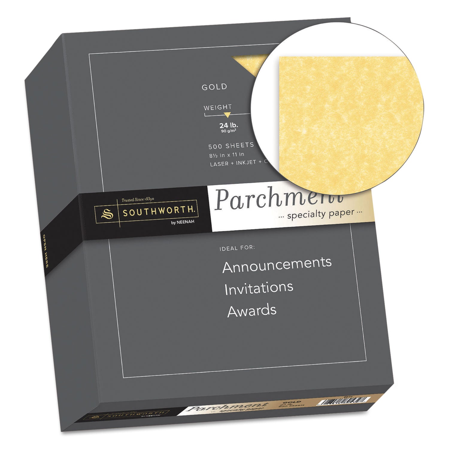 Parchment Specialty Paper, 24 lb Bond Weight, 8.5 x 11, Gold, 500/Ream - 