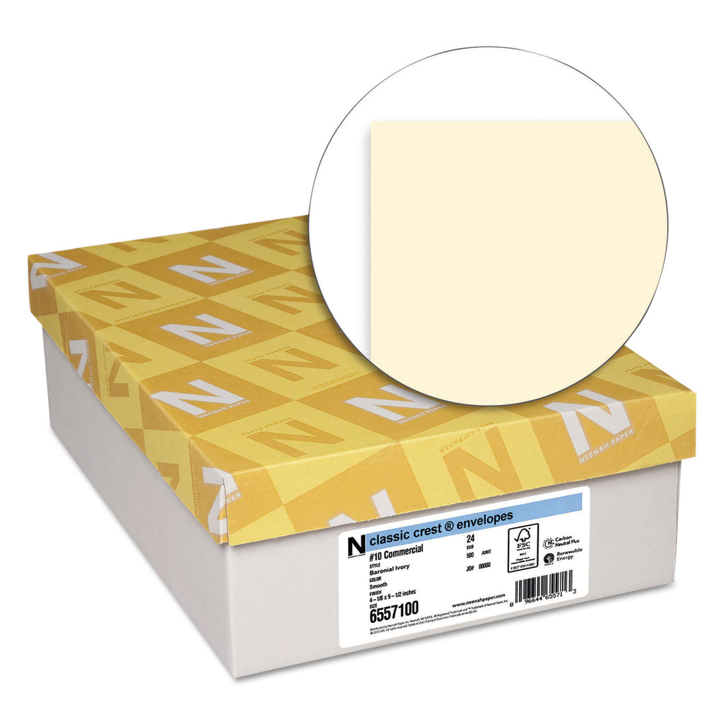 CLASSIC CREST #10 Envelope, Commercial Flap, Gummed Closure, 4.13 x 9.5, Baronial Ivory, 500/Box