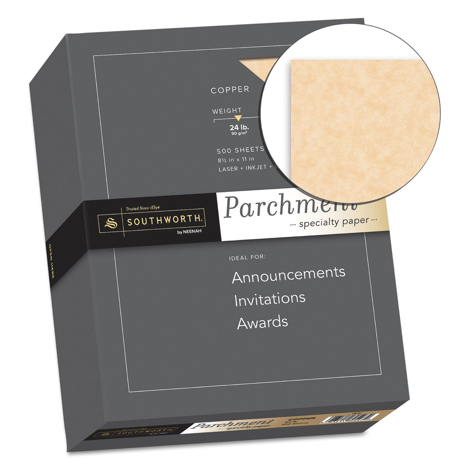 Parchment Specialty Paper, 24 lb Bond Weight, 8.5 x 11, Copper, 500/Box - 