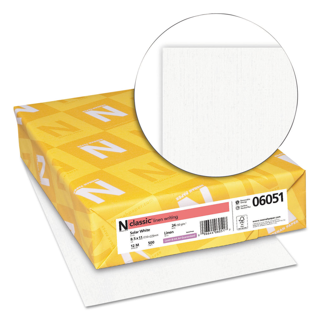 CLASSIC Linen Stationery, 97 Bright, 24 lb Bond Weight, 8.5 x 11, Solar White, 500/Ream