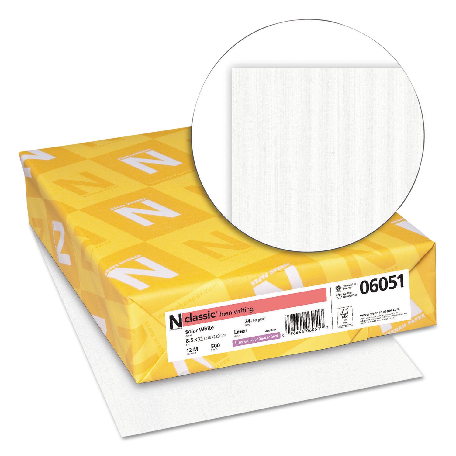 CLASSIC Linen Stationery, 97 Bright, 24 lb Bond Weight, 8.5 x 11, Solar White, 500/Ream