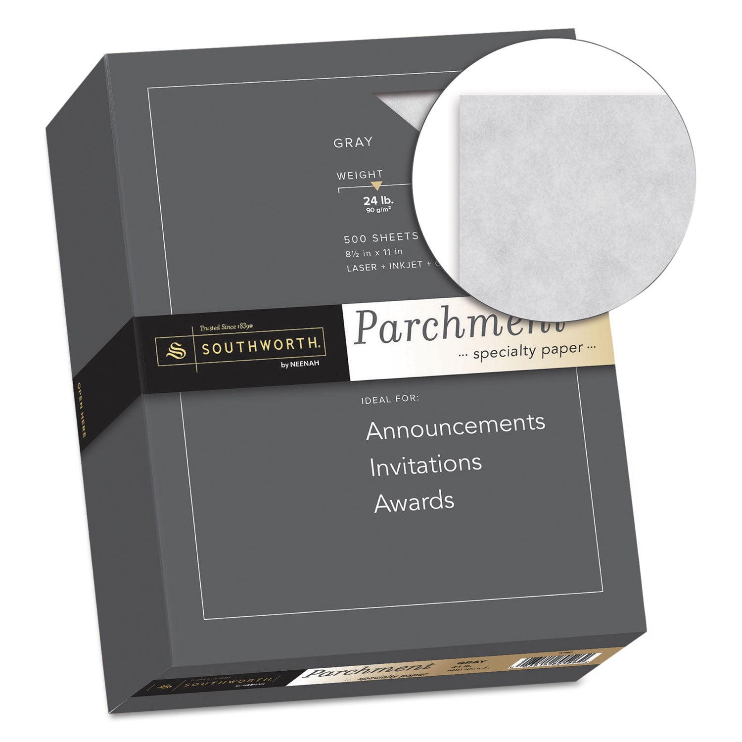 Parchment Specialty Paper, 24 lb Bond Weight, 8.5 x 11, Gray, 500/Ream - 