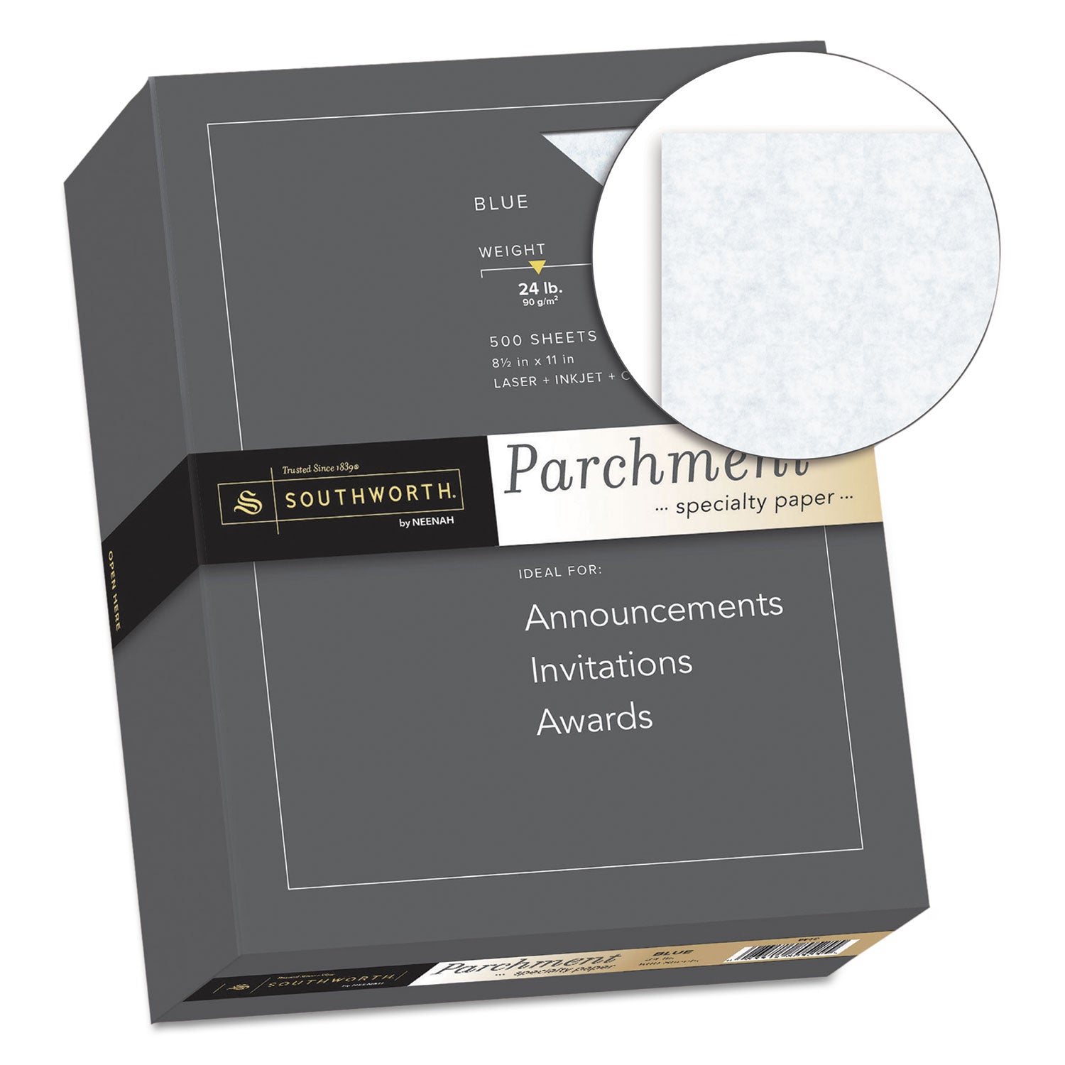 Parchment Specialty Paper, 24 lb Bond Weight, 8.5 x 11, Blue, 500/Ream - 