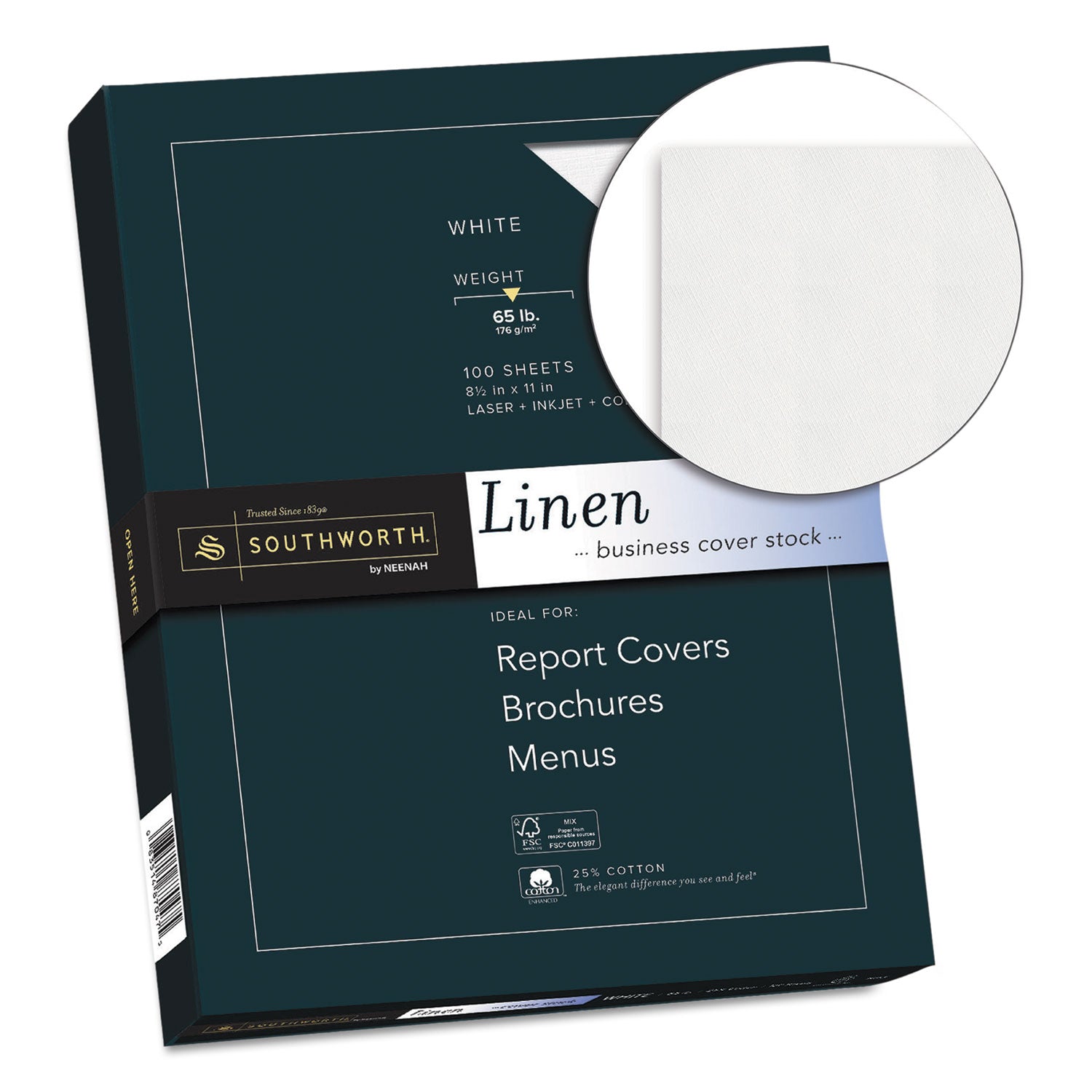 25% Cotton Linen Cover Stock, 65 lb Cover Weight, 8.5 x 11, 100/Pack - 