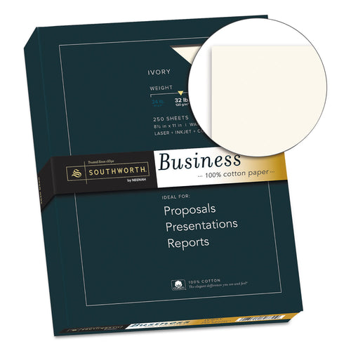100% Cotton Business Paper, 32 lb Bond Weight, 8.5 x 11, Ivory, 250/Pack - 