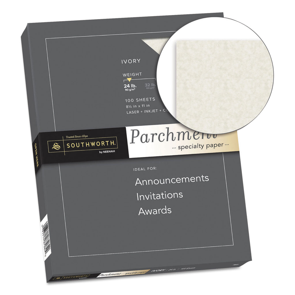 Parchment Specialty Paper, Ivory, 24 lb., 8 1/2 x 11, 100/Box, Sold as 1 Package