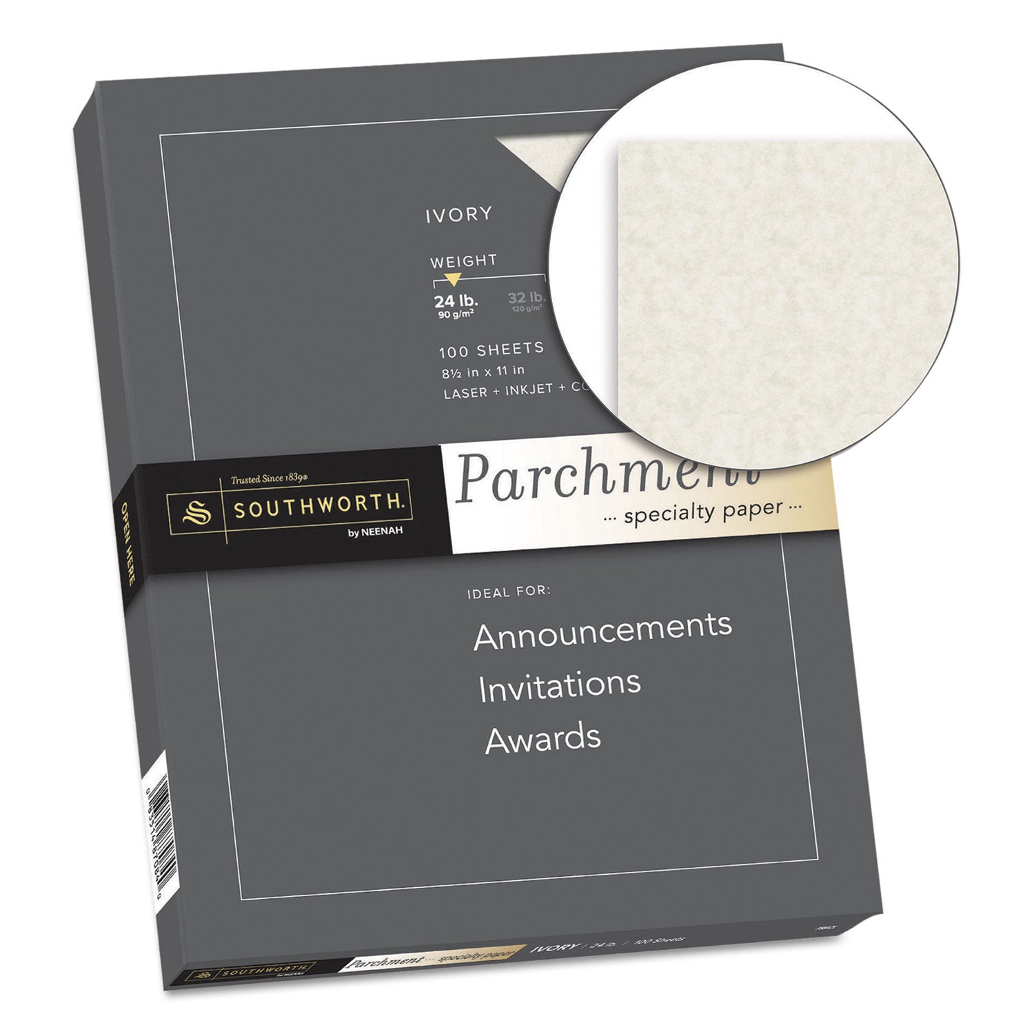 Parchment Specialty Paper, Ivory, 24 lb., 8 1/2 x 11, 100/Box, Sold as 1 Package