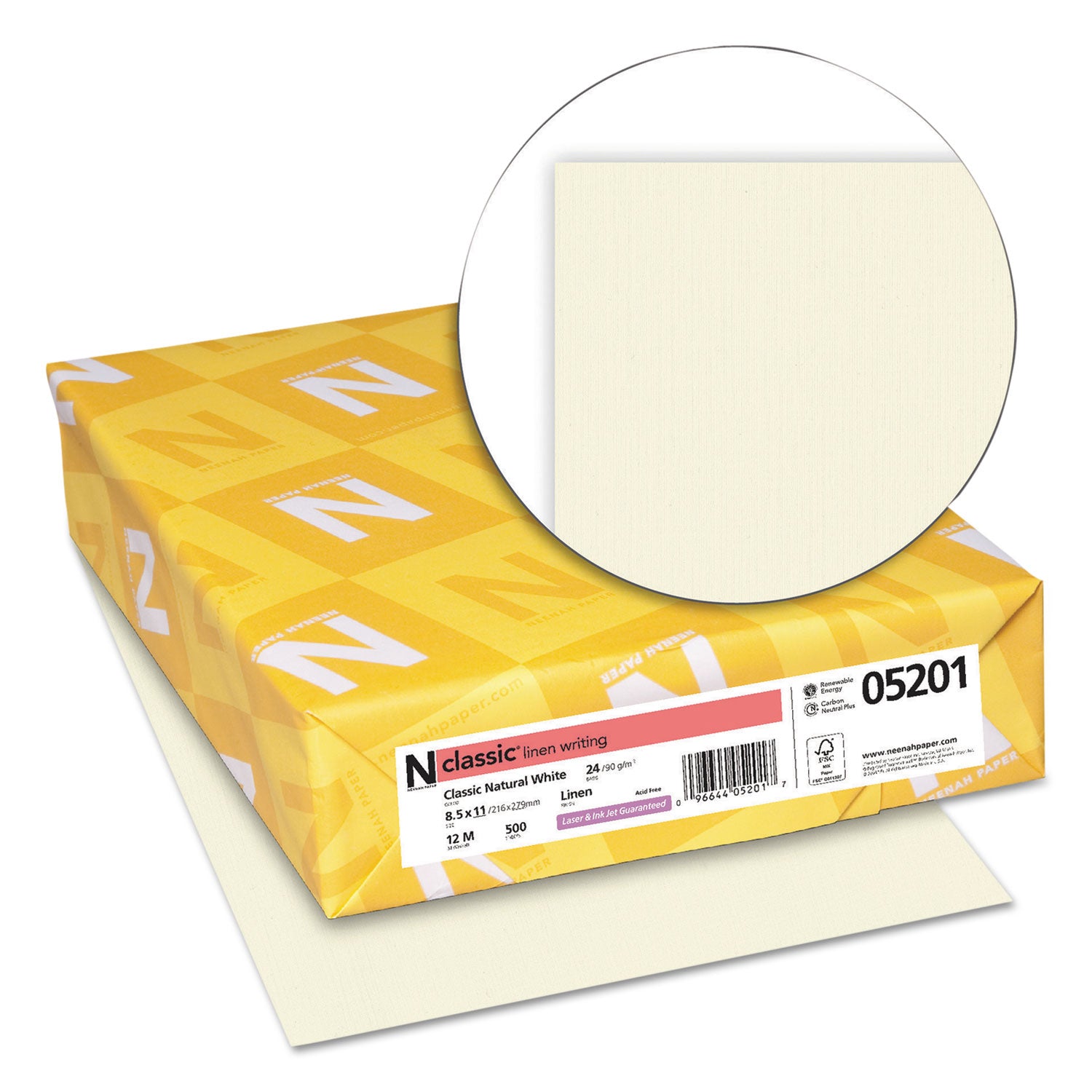 CLASSIC Linen Stationery, 24 lb Bond Weight, 8.5 x 11, Classic Natural White, 500/Ream