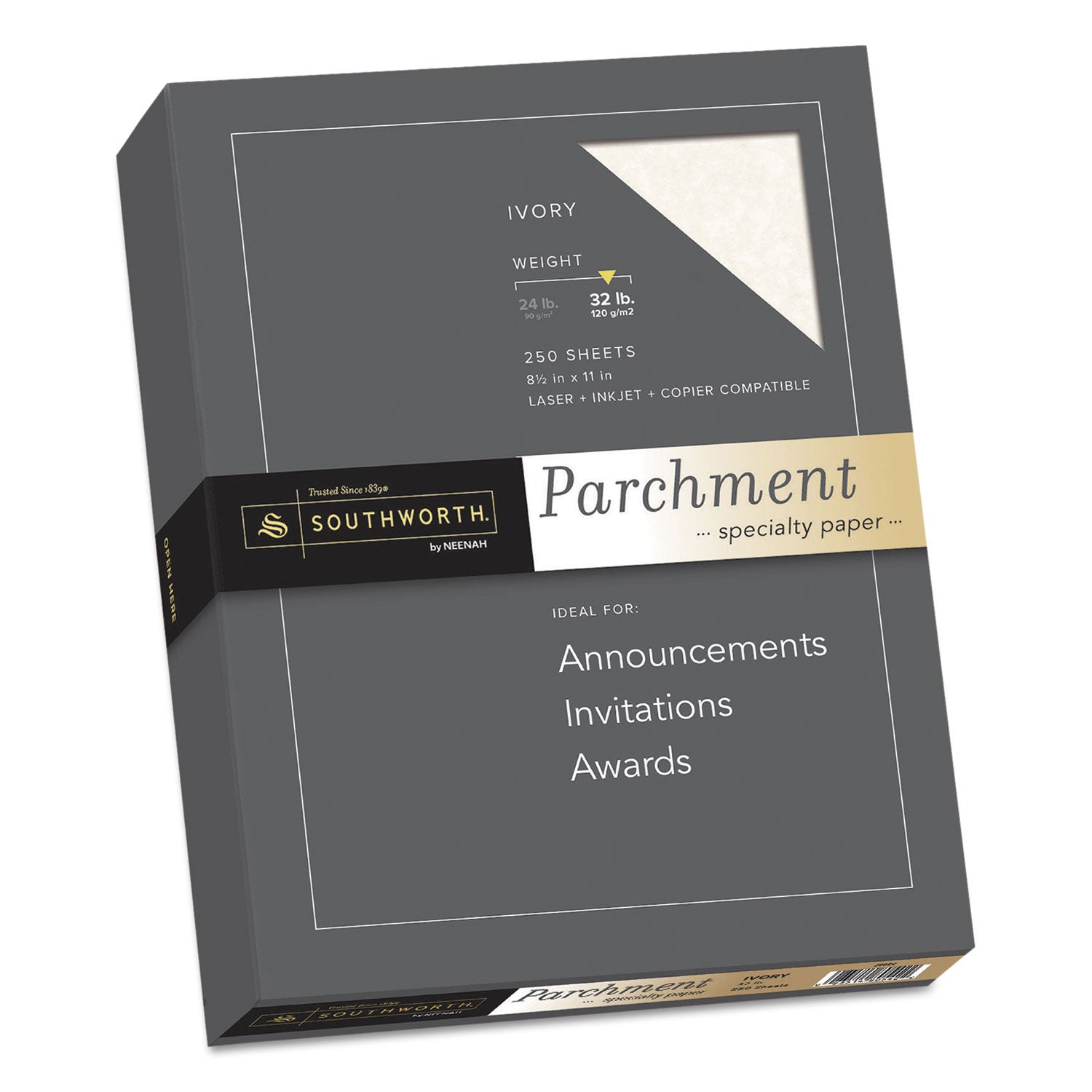 Parchment Specialty Paper, 32 lb Bond Weight, 8.5 x 11, Ivory, 250/Pack - 