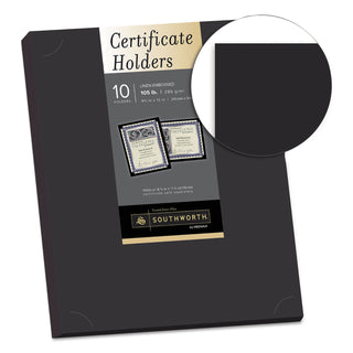 Certificate Holder, Black, 105lb Linen Stock, 12 x 9.5, 10/Pack - 