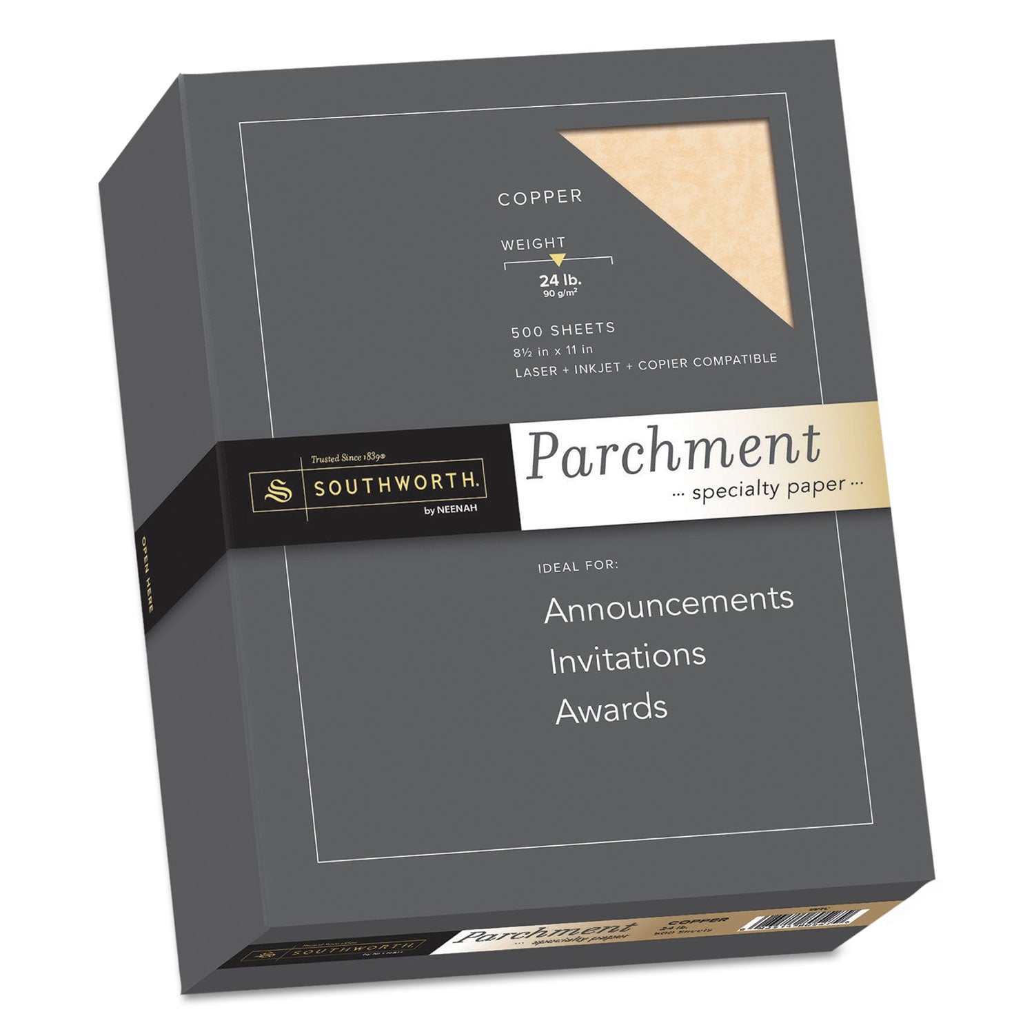 Parchment Specialty Paper, 24 lb Bond Weight, 8.5 x 11, Copper, 500/Box - 